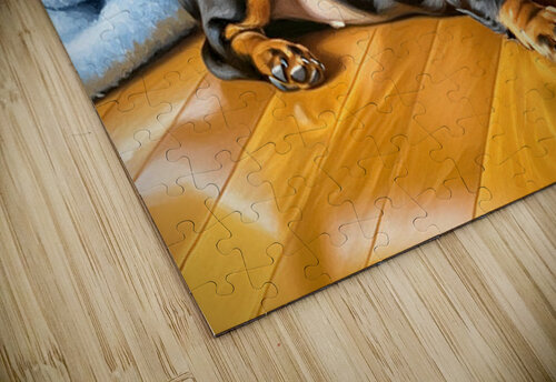 Sleepy Dachshund Puppy Napping Under Cozy Blue Blanket Puppy Prints puzzle