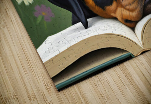 Sleepy Rottweiler Puppy Dreams Over Open Book Puppy Prints puzzle