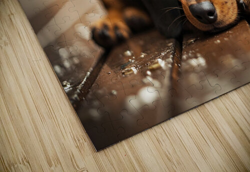 Happy Dachshund Puppy As Storm Clears With Rainbow Puppy Prints puzzle
