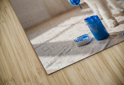 Poodle Puppy Discovers Colorful Paint Containers Puppy Prints puzzle