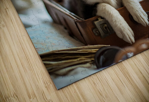 Content Puppy Settles Down For Suitcase Journey Puppy Prints puzzle