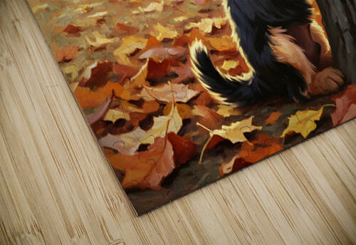Yorkshire Terrier Puppy Spots Squirrel At Tree Base Puppy Prints puzzle