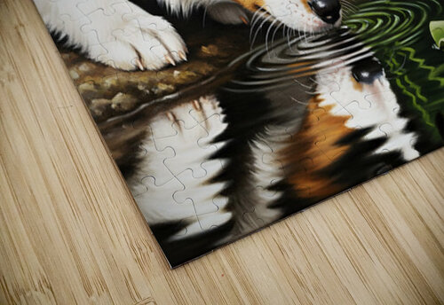 Australian Shepherd Puppy Discovers A Quiet Pond Puppy Prints puzzle