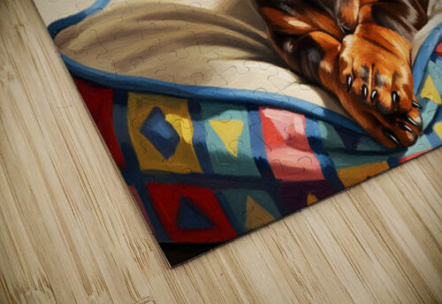 Dachshund Puppy Content On Cozy Dog Bed Puppy Prints puzzle