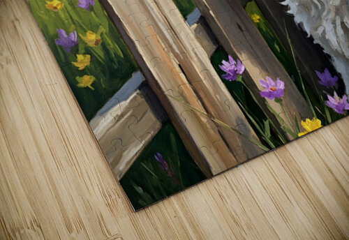 Bichon Frise Puppy Discovers The Park Fence Puppy Prints puzzle