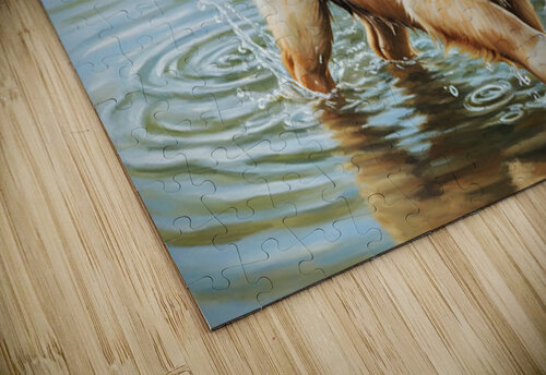 Happy Golden Retriever Puppy Plays With New Duck Friends At Pond Puppy Prints puzzle