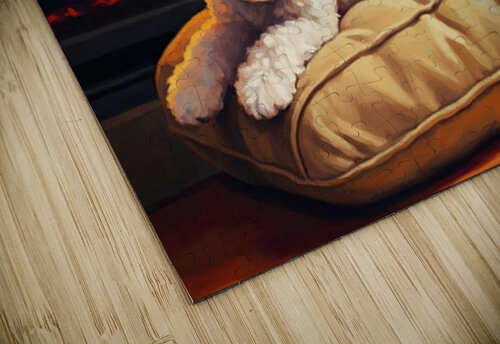Bichon Frise Puppy Finds Perfect Fireplace Spot Puppy Prints puzzle