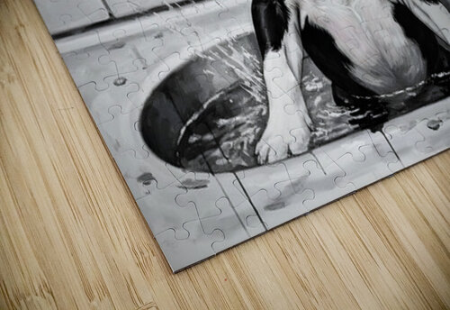 Happy Boston Terrier Puppy Enjoys Sudsy Bath Time Puppy Prints puzzle