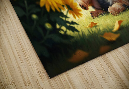 Yorkshire Terrier Puppy Successfully Catches Brown Oak Leaf Puppy Prints puzzle