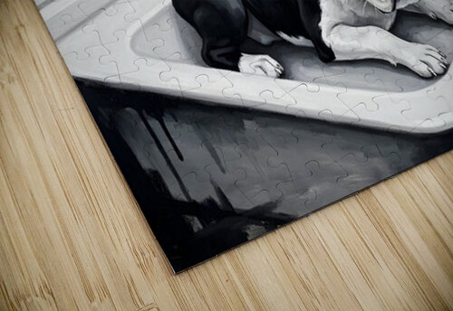 Boston Terrier Puppy Waits Nervously In Bathroom Sink Puppy Prints puzzle
