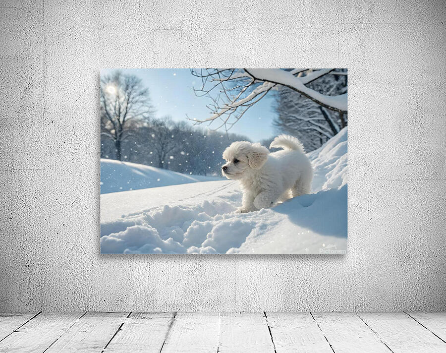 Curious White Bichon Frise Puppy Takes First Steps Into Deep Snow Wall Preview