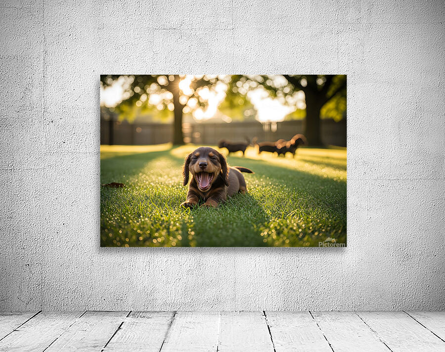 Brown Dachshund Puppy Waking Up In Sunny Garden Wall Preview