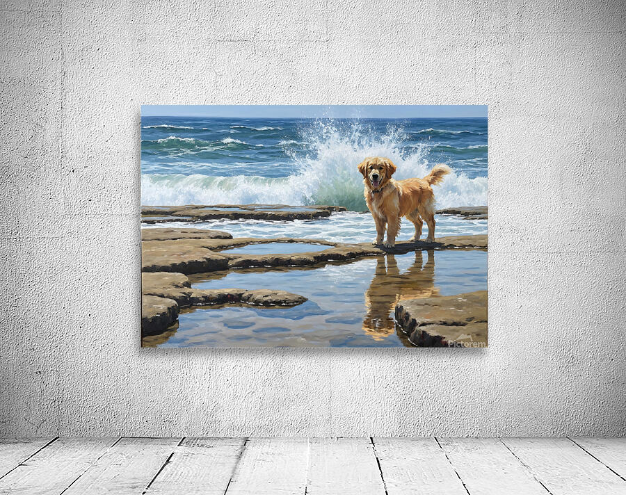 Golden Retriever Puppy Discovers Tide Pools Wall Preview