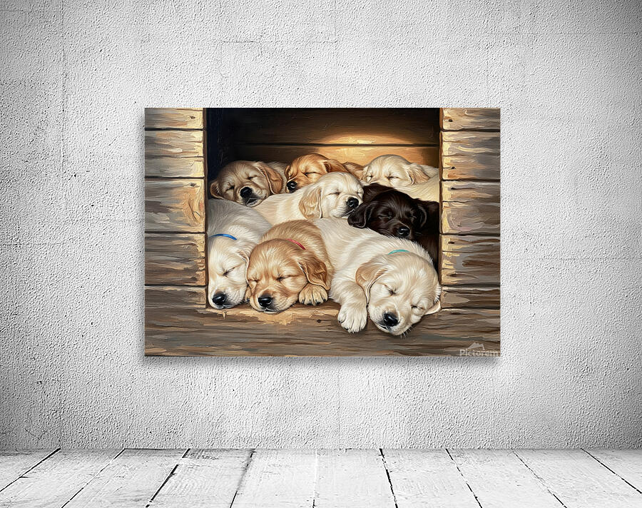 Golden Retriever Puppy Sleeping With Puppy Friends Wall Preview