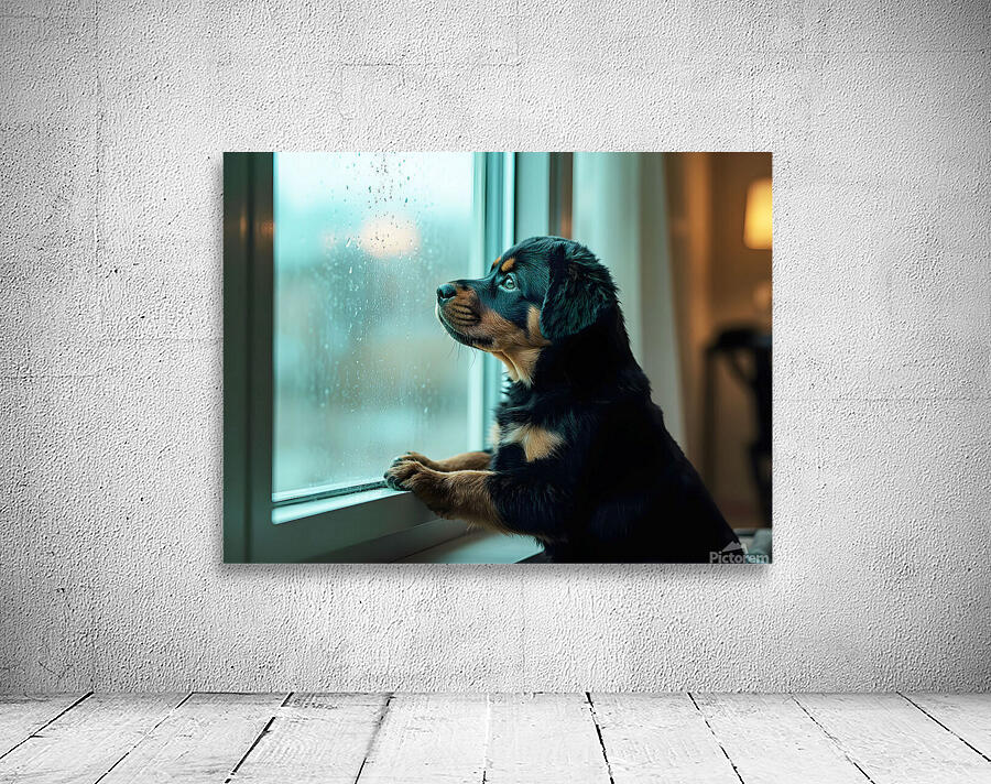 Hopeful Rottweiler Puppy Anticipates End Of Rainy Weather Wall Preview
