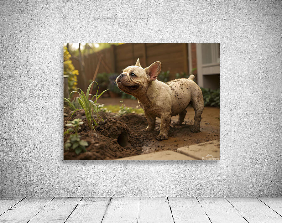 French Bulldog Puppy Discovers Muddy Garden Adventure Wall Preview