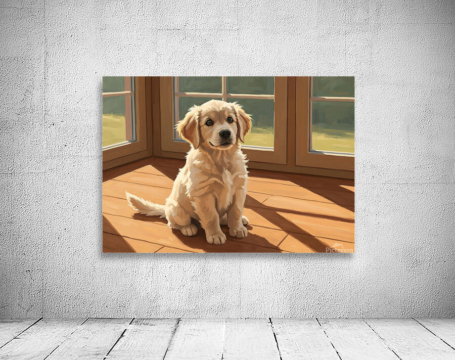 Golden Retriever Puppy Sits Alert And Ready For Adventure Wall Preview