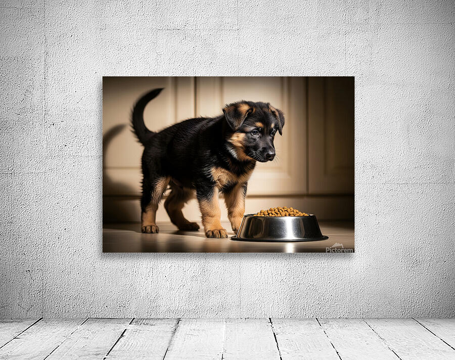 German Shepherd Puppy Ready For Breakfast Time Wall Preview