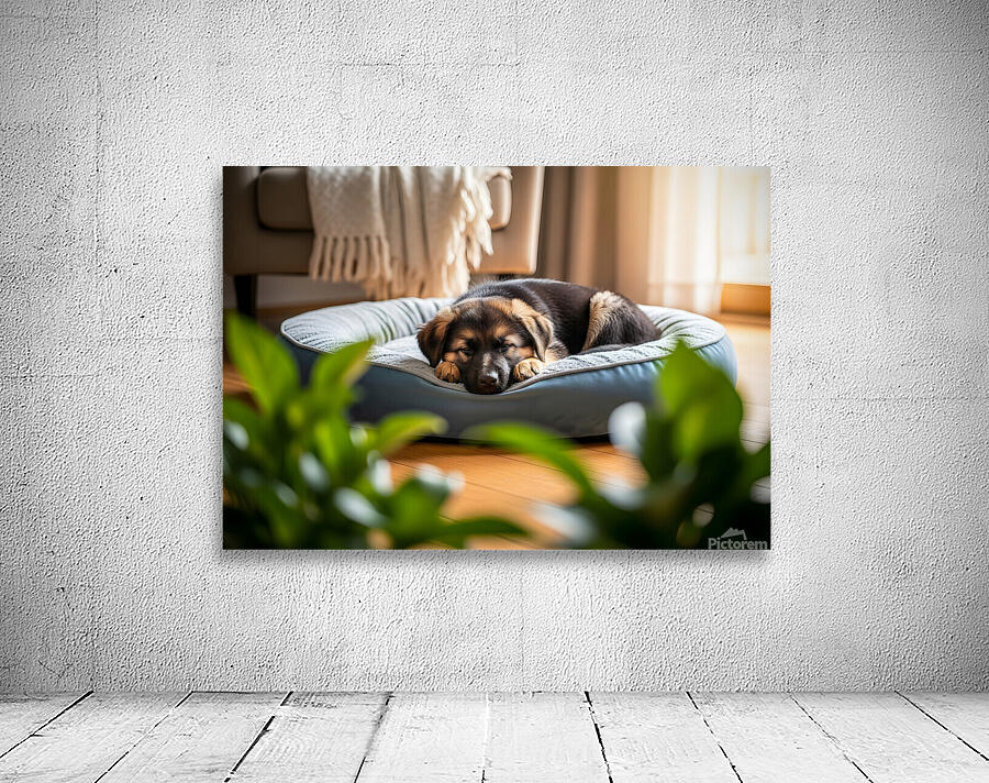 German Shepherd Puppy Getting Sleepy In Cozy Bed Wall Preview
