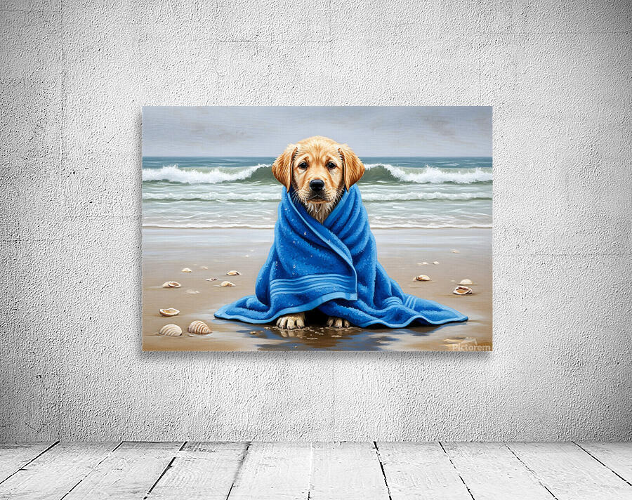 Shivering Labrador Puppy Wrapped In Beach Towel Wall Preview