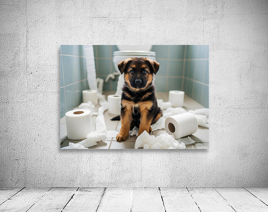 German Shepherd Puppy Discovers Bathroom Treasure Wall Preview