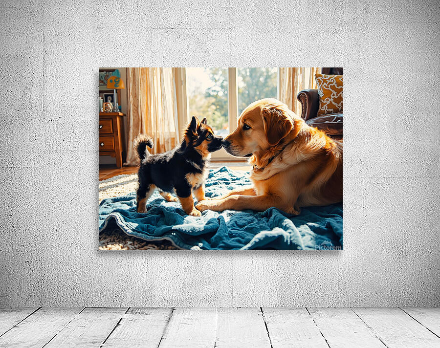 German Shepherd Puppy Meets Big Golden Friend Wall Preview