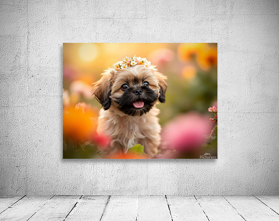 Shih Tzu Puppy Discovers Beautiful Flower Crown Wall Preview