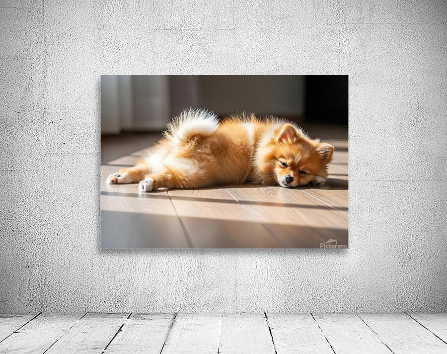 Pomeranian Puppy Discovers The Perfect Sploot Position Wall Preview