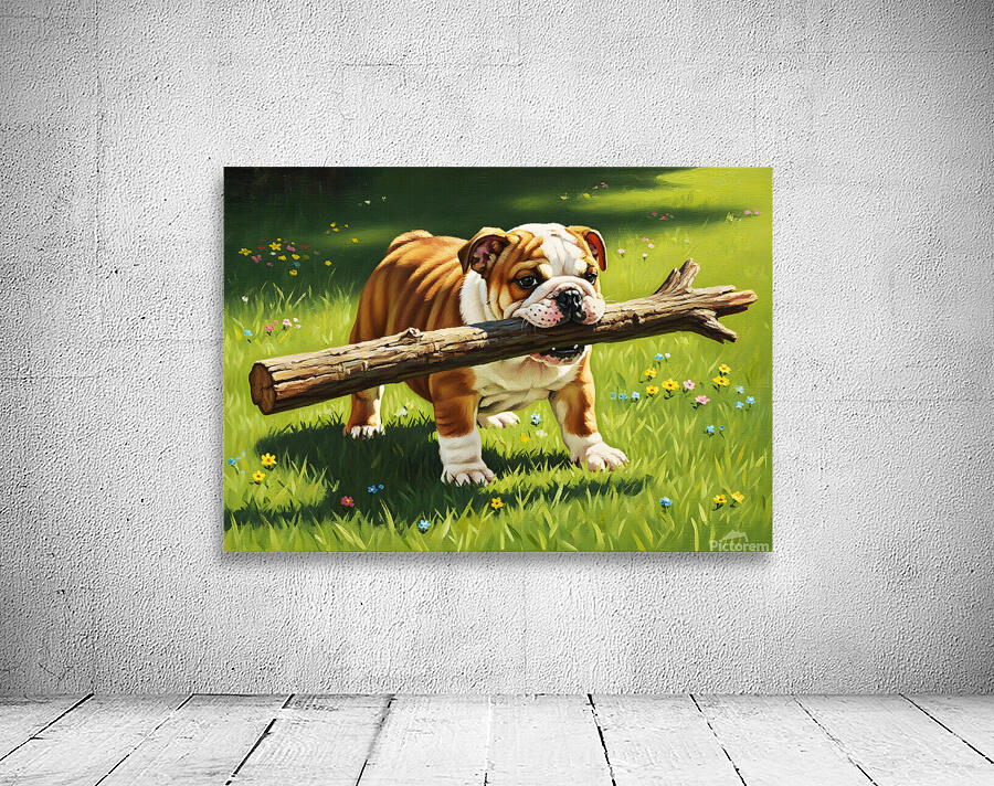 Bulldog Puppy Finds Big Wooden Stick Wall Preview