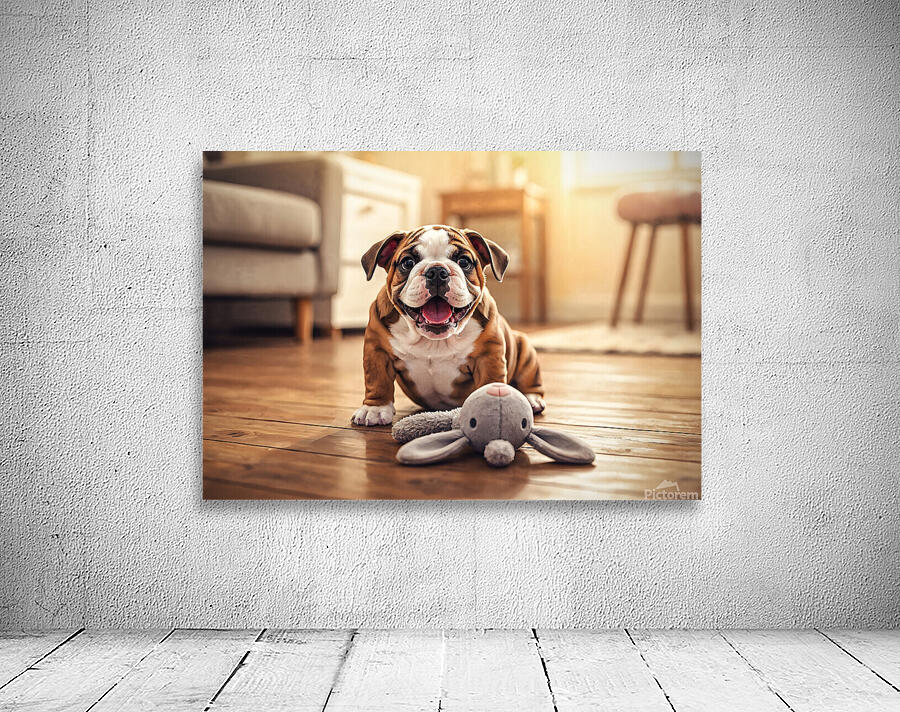 Bulldog Puppy Discovers New Plush Rabbit Friend Wall Preview