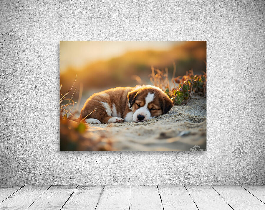 Bulldog Puppy Naps In Sandy Bed Wall Preview