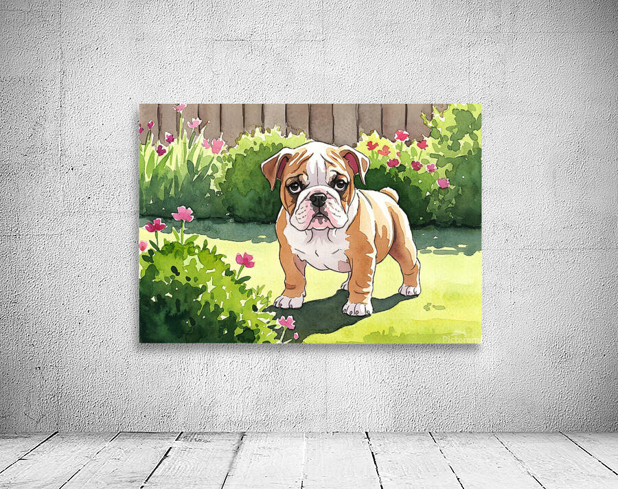 Bulldog Puppy Explores The Garden Alone Wall Preview