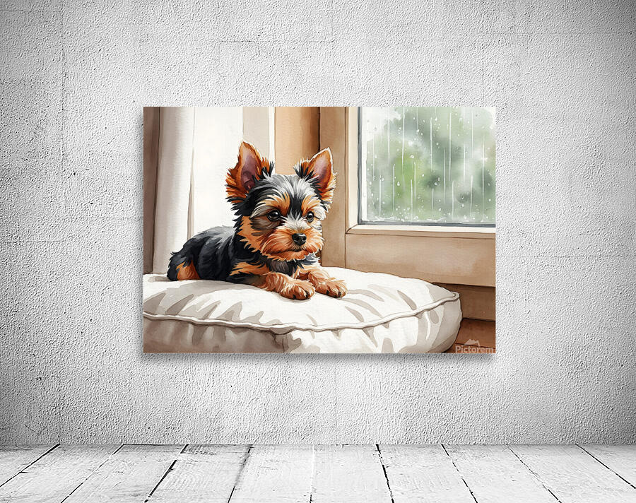 Contented Puppy Relaxes By Rainy Window Wall Preview