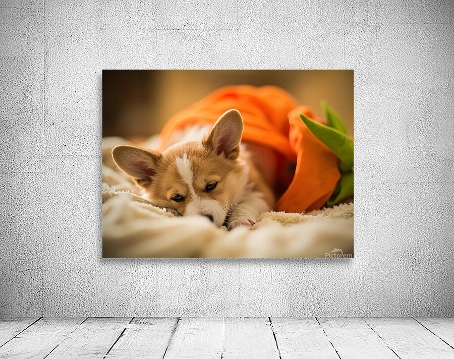 Sleepy Corgi Puppy Rests After Halloween Costume Adventure Wall Preview