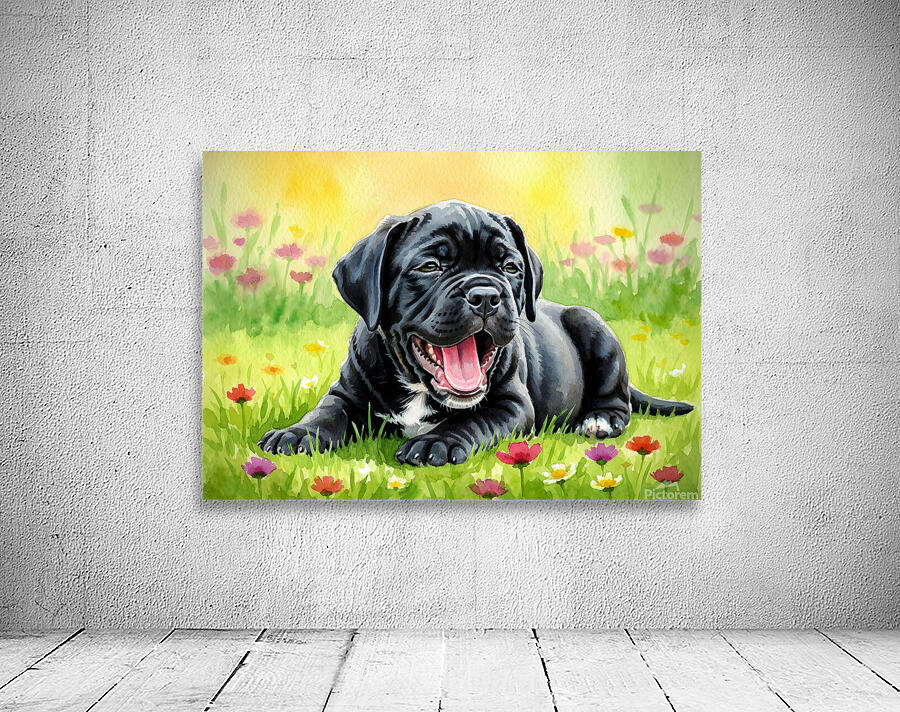 Sleepy Cane Corso Puppy Yawns In Garden Wall Preview
