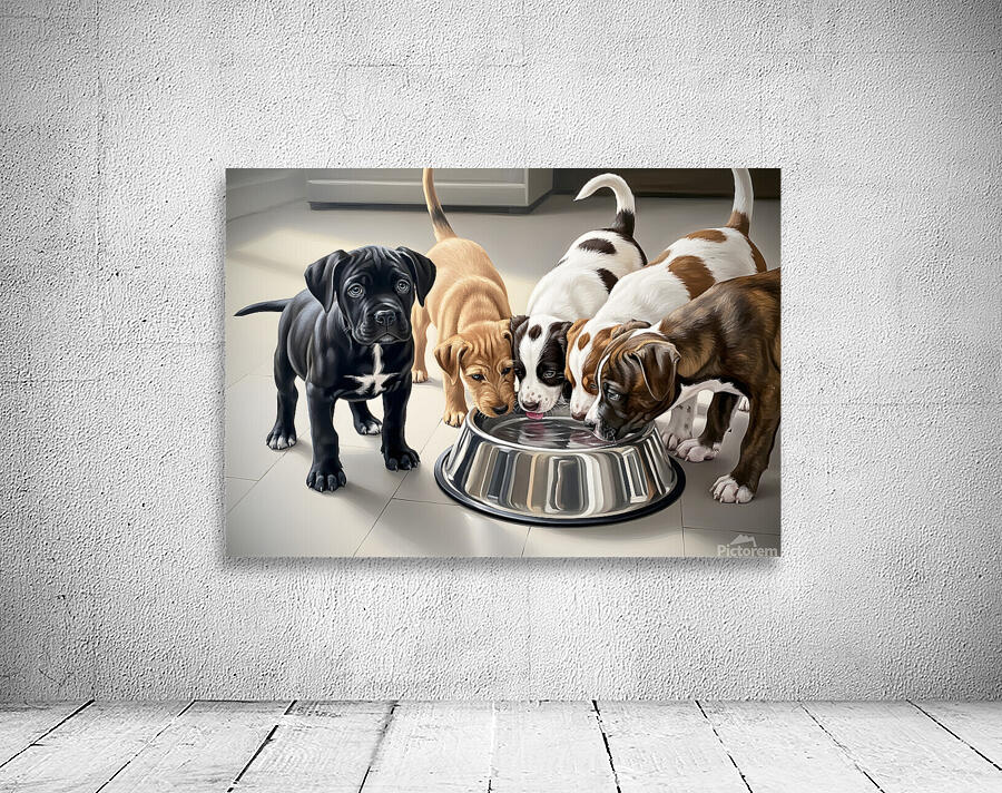 Cane Corso Puppy Waits His Turn At Water Bowl Wall Preview