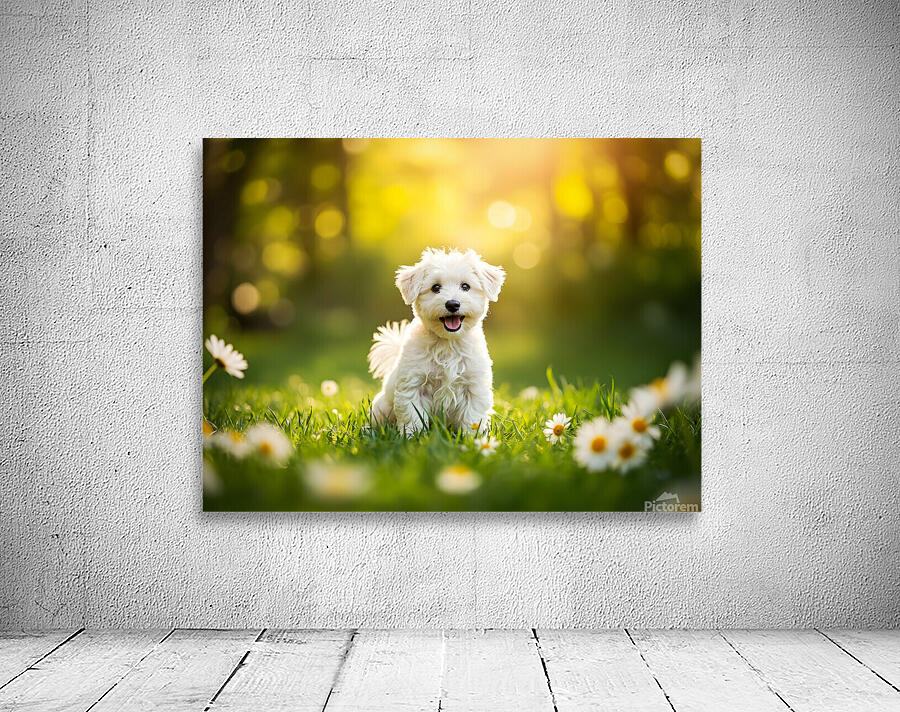 Proud Bichon Puppy Celebrates Successful Stay Training Wall Preview