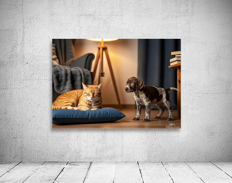 German Shorthaired Pointer Puppy Meets Sleepy Cat Wall Preview