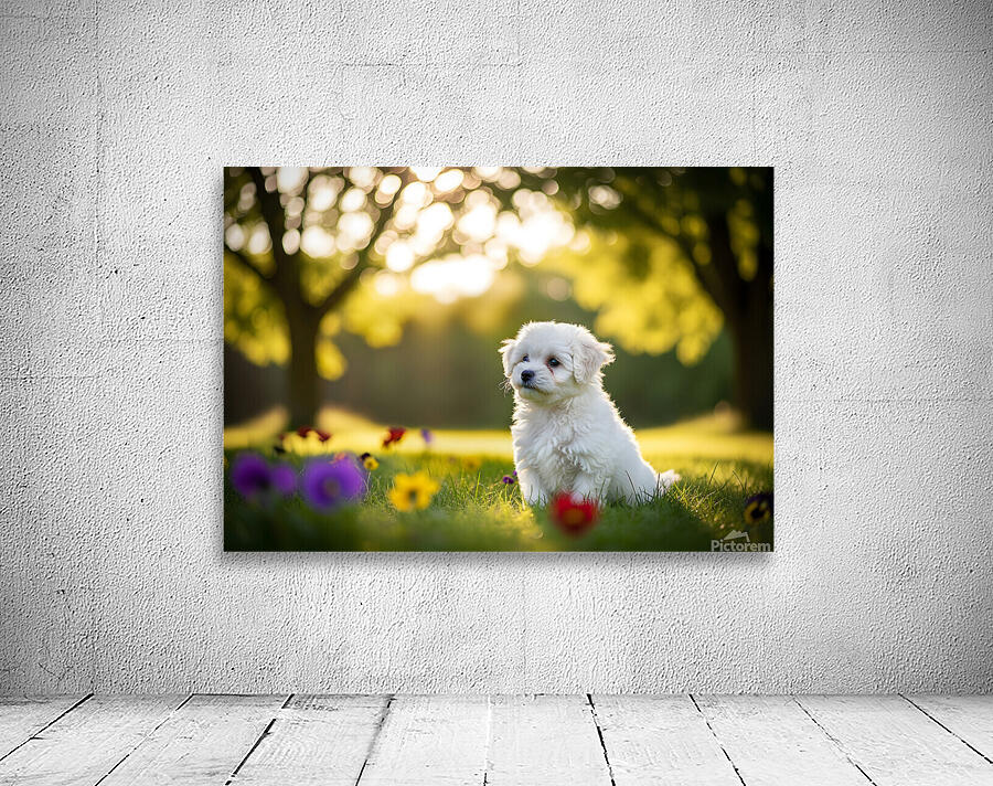Bichon Frise Puppy Exploring The Garden Alone Wall Preview