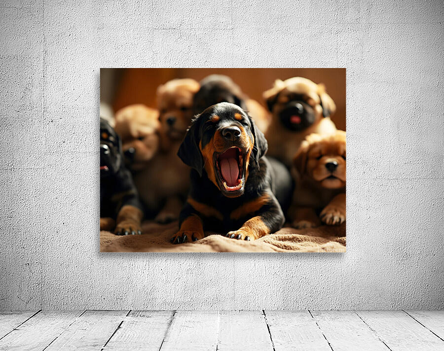 Rottweiler Puppys Big Yawn With Friends Wall Preview