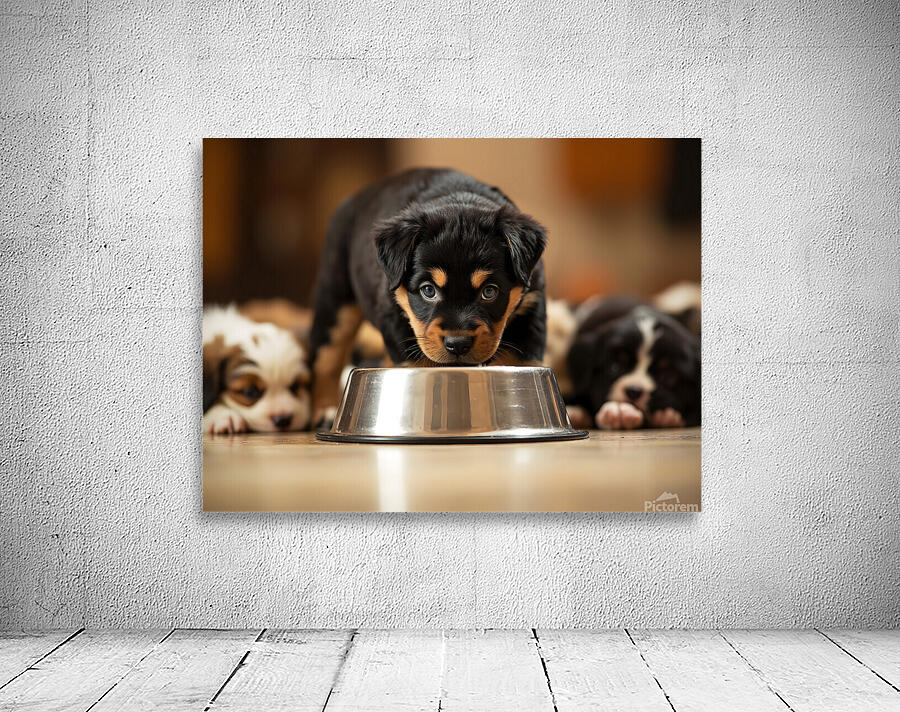 Rottweiler Puppy Spots The Water Bowl Wall Preview