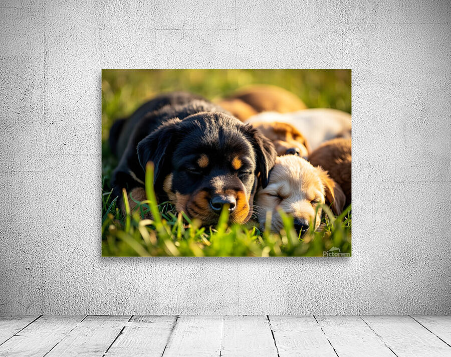 Sleepy Puppies Rest After Playing Hard Wall Preview