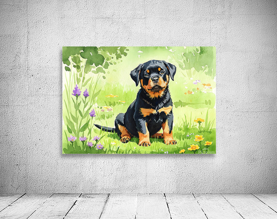 Hopeful Rottweiler Puppy Waits In Garden Wall Preview