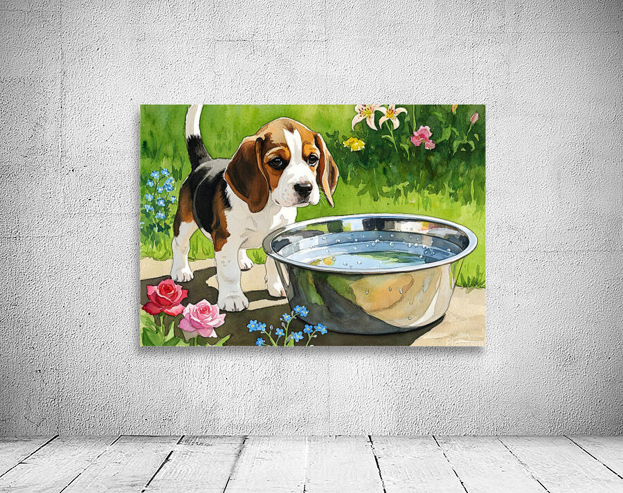 Little Beagle Puppy Discovers Water Bowl Wall Preview