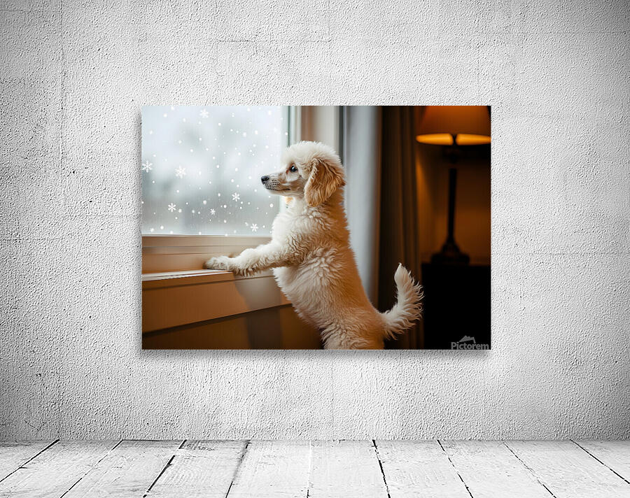 Poodle Puppy Discovers First Snowfall Through Window Wall Preview