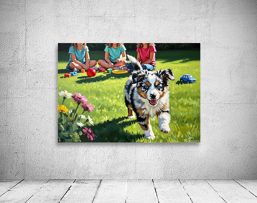 Australian Shepherd Puppy Meets New Friends Wall Preview