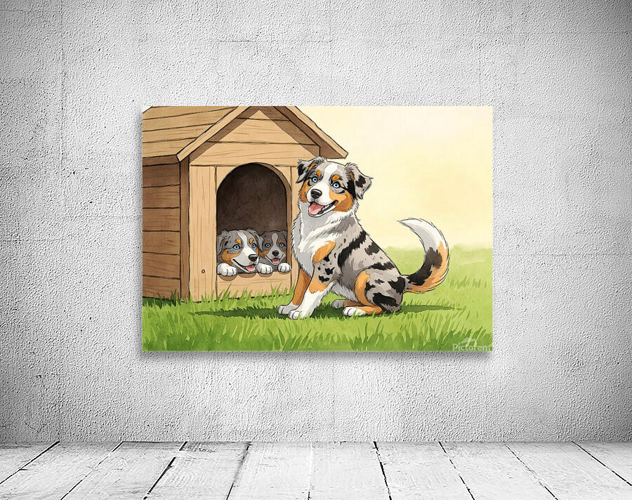 Happy Australian Shepherd Puppy Free From Crowded House Wall Preview