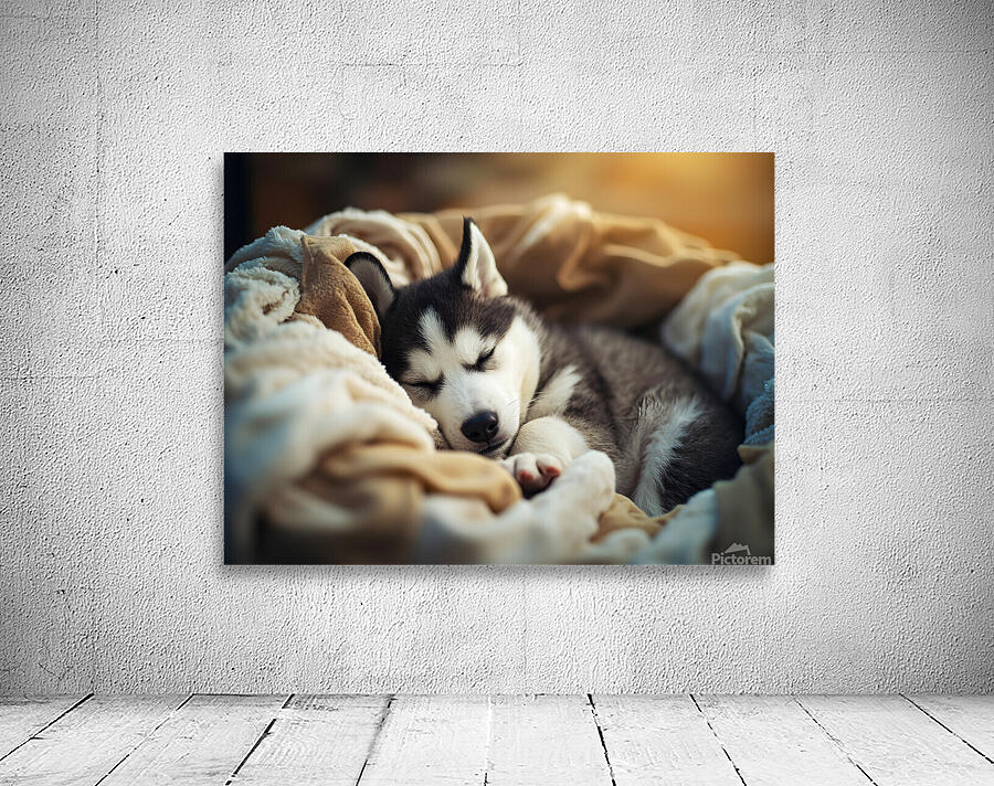 Sleepy Husky Puppy Naps In Laundry Nest Wall Preview