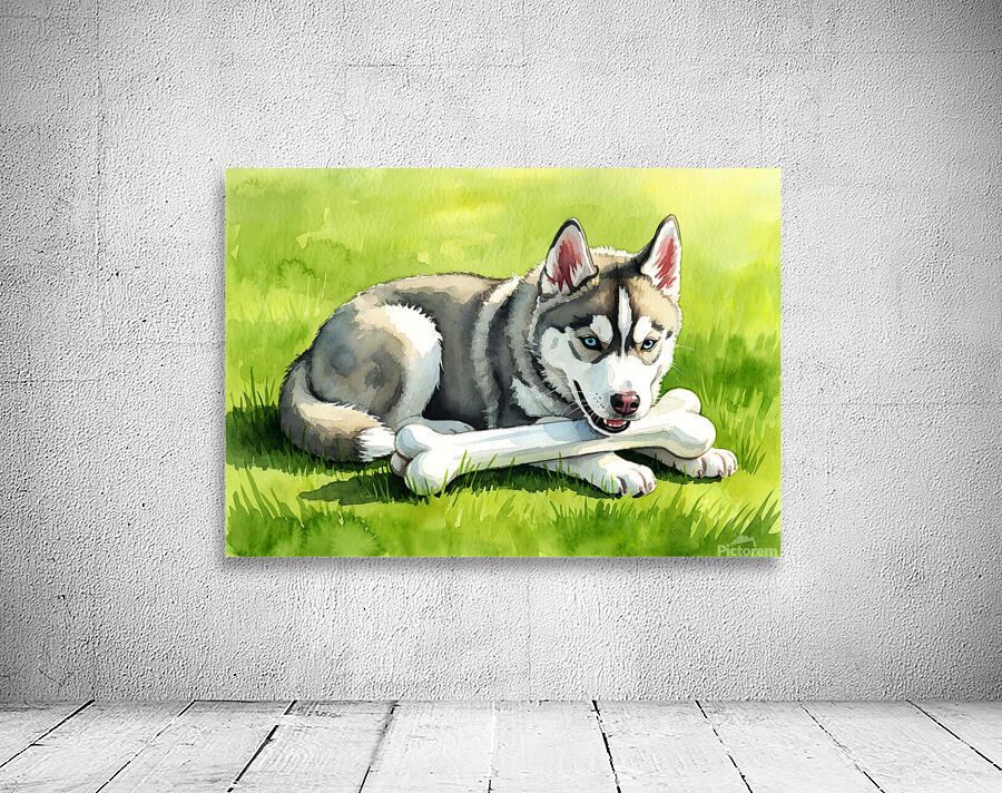 Content Husky Puppy Enjoys Victory With Bone Wall Preview