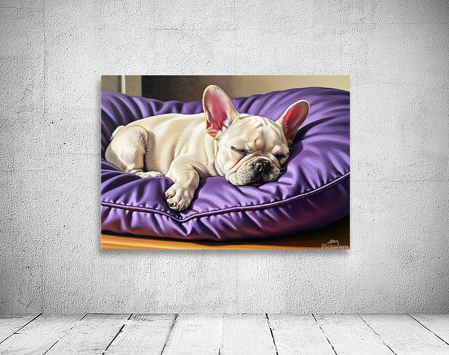 French Bulldog Puppy Sleeping Peacefully On Purple Pillow Wall Preview